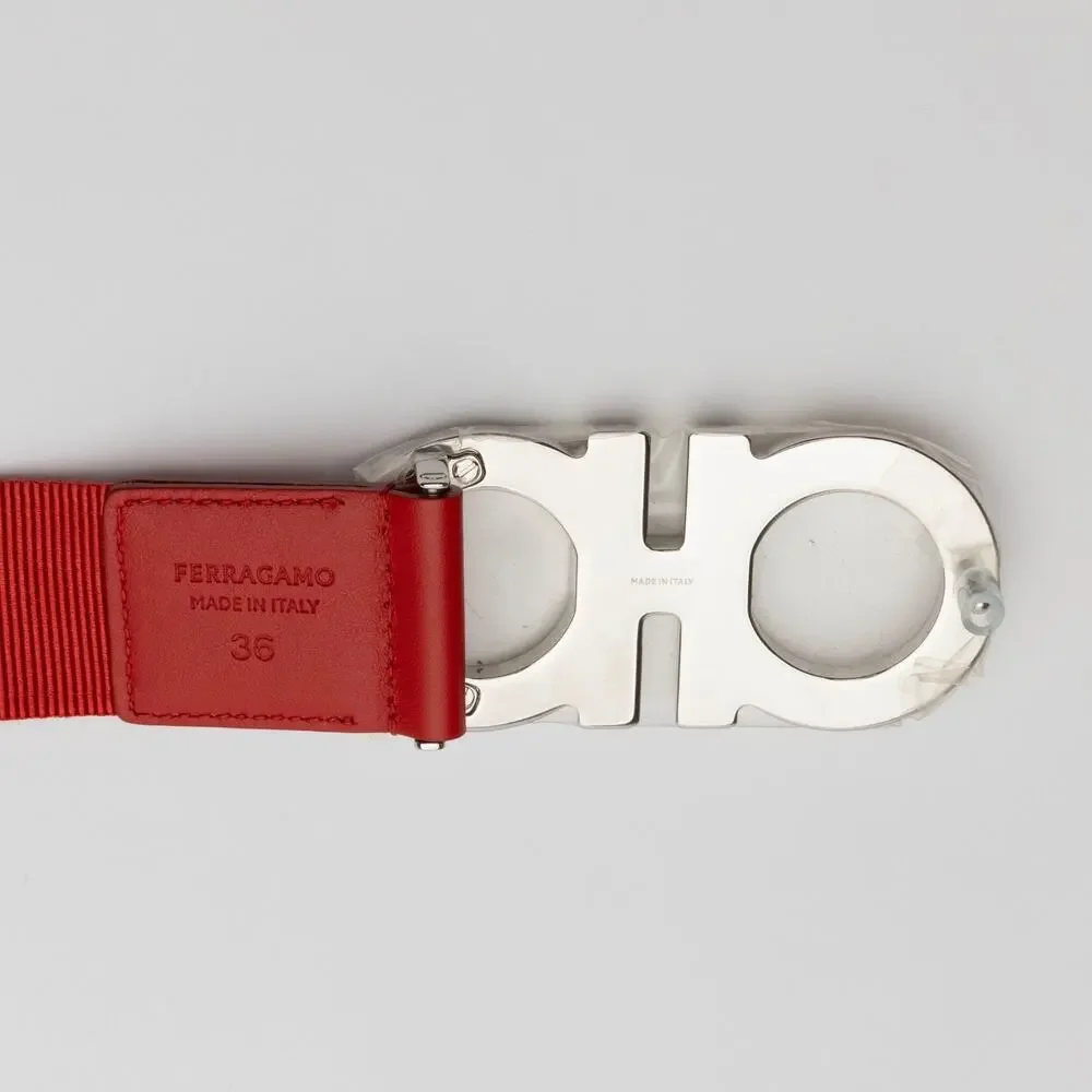 Ferragamo Men's Double Gancini Webbed Fabric Belt 36